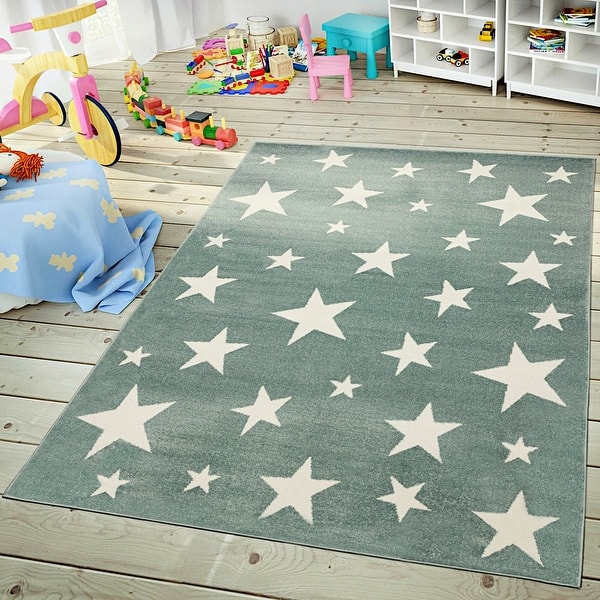 slide 2 of 6, Kids Rug with Stars for Nursery Starry Sky in grey, pink and green 2'8" x 4'11" - Green
