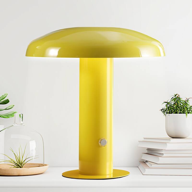Boletus 11" Contemporary Bohemian Rechargeable/Cordless Iron Integrated LED Mushroom Table Lamp, by JONATHAN Y