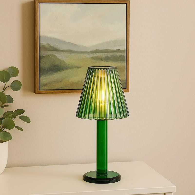 12 Inch Crystal Glass Candle Lamp with Stylish Glass Shade for Decor