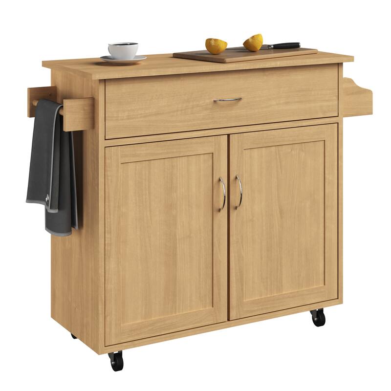 Kitchen Island with Spice Rack and Storage Cabinet - Rolling Cart with Drawers by Lavish Home (Oak)