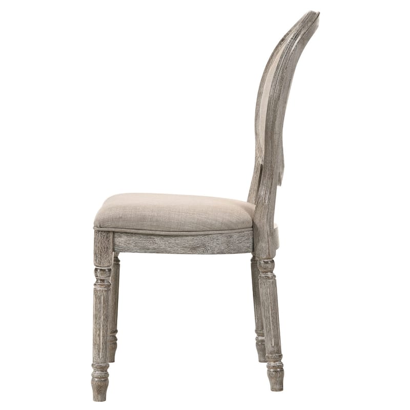 Set of 2 Upholstered Side Chairs in Tan and Salvaged Light Oak
