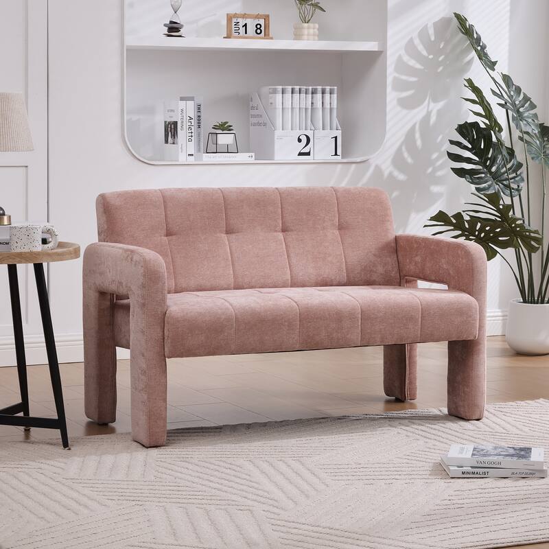 Modern 2-Seater Sofa Armchair with Chenille Fabric, for Living Rooms, Bedrooms, Lounges and Reading, Pink