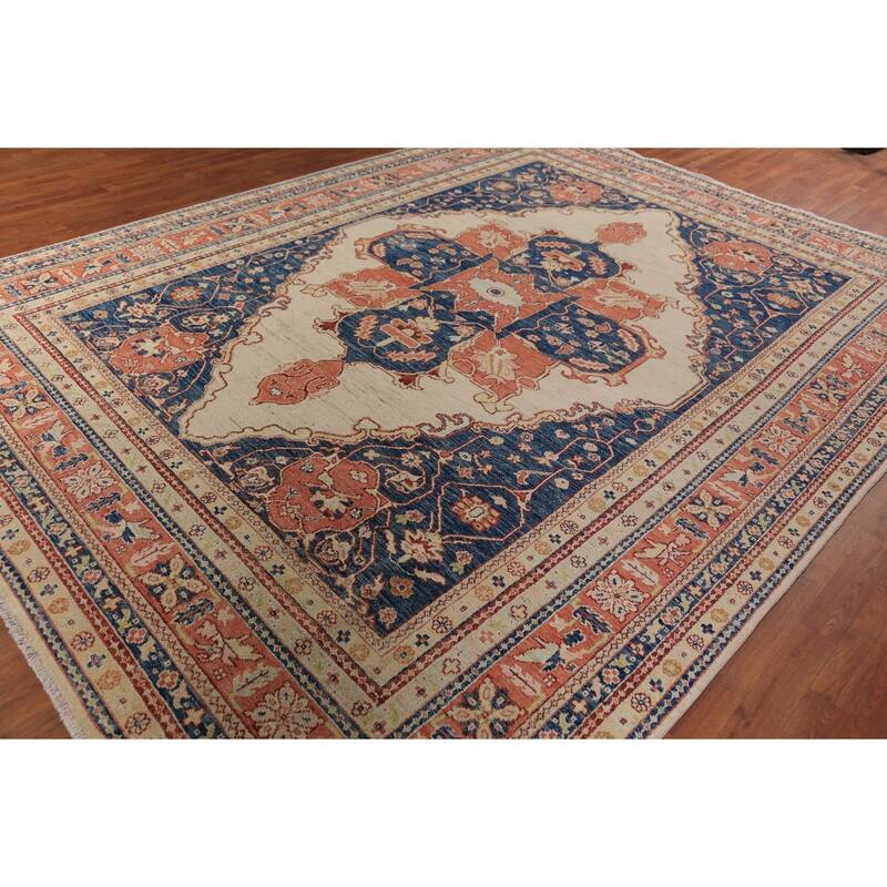 Heriz Serapi Oriental Rug Vegetable Dye Hand-Knotted Wool Carpet - 8'10"x 11'9"