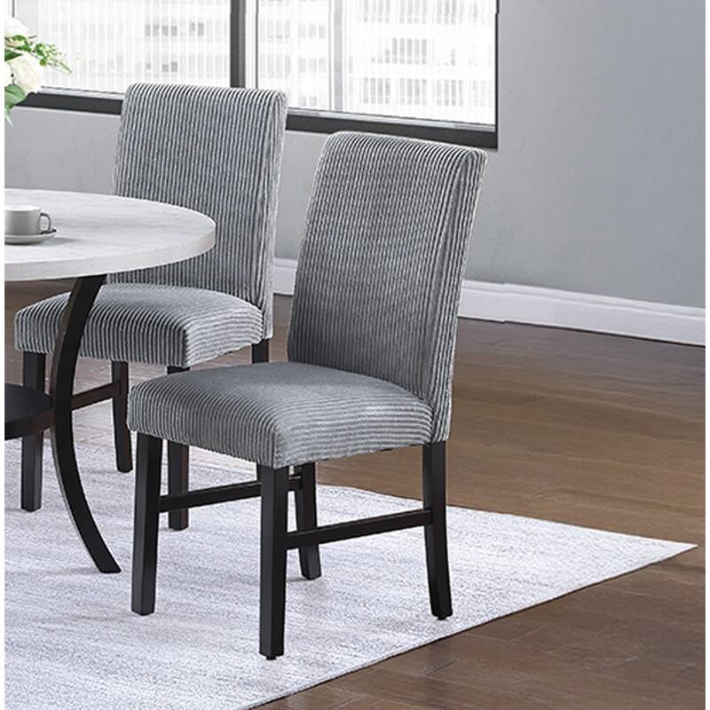Modern Elegant 5pc Dining Set Fog Corduroy Chairs White Top Table w Lower Shelf Kitchen Dining Room - Black