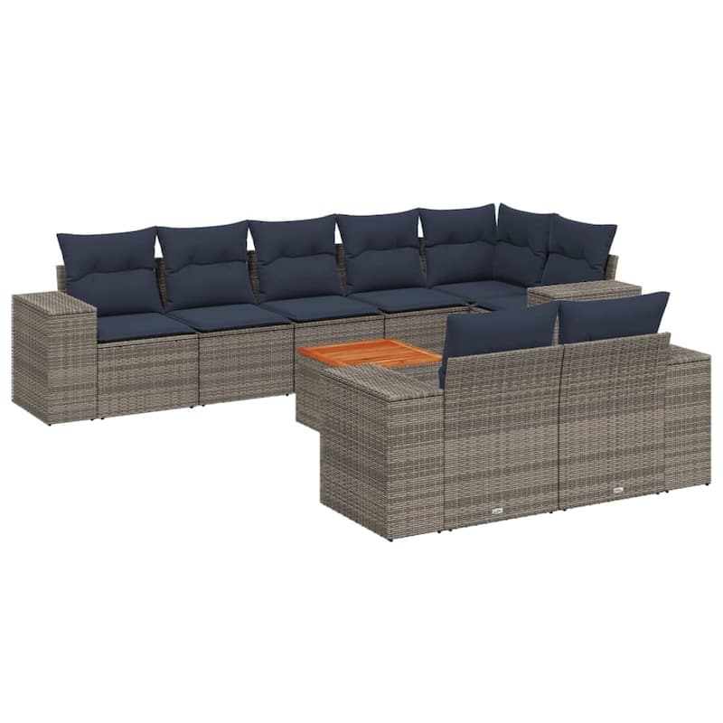 vidaXL 9 Piece Patio Sofa Set with Cushions Gray Poly Rattan