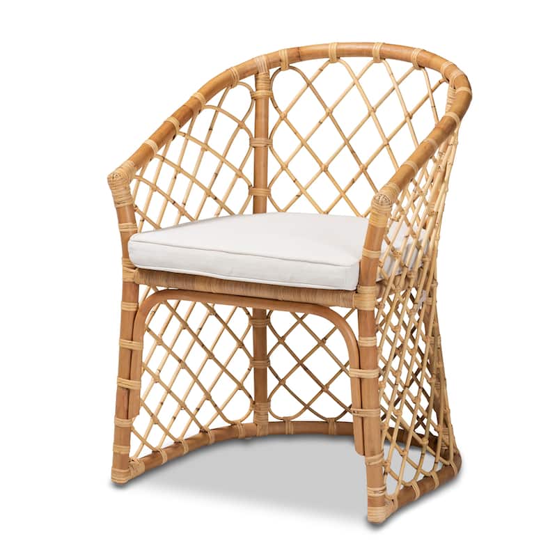 Orchard Bohemian Upholstered Rattan Dining Chair-White/Natural Brown - White, Natural Brown