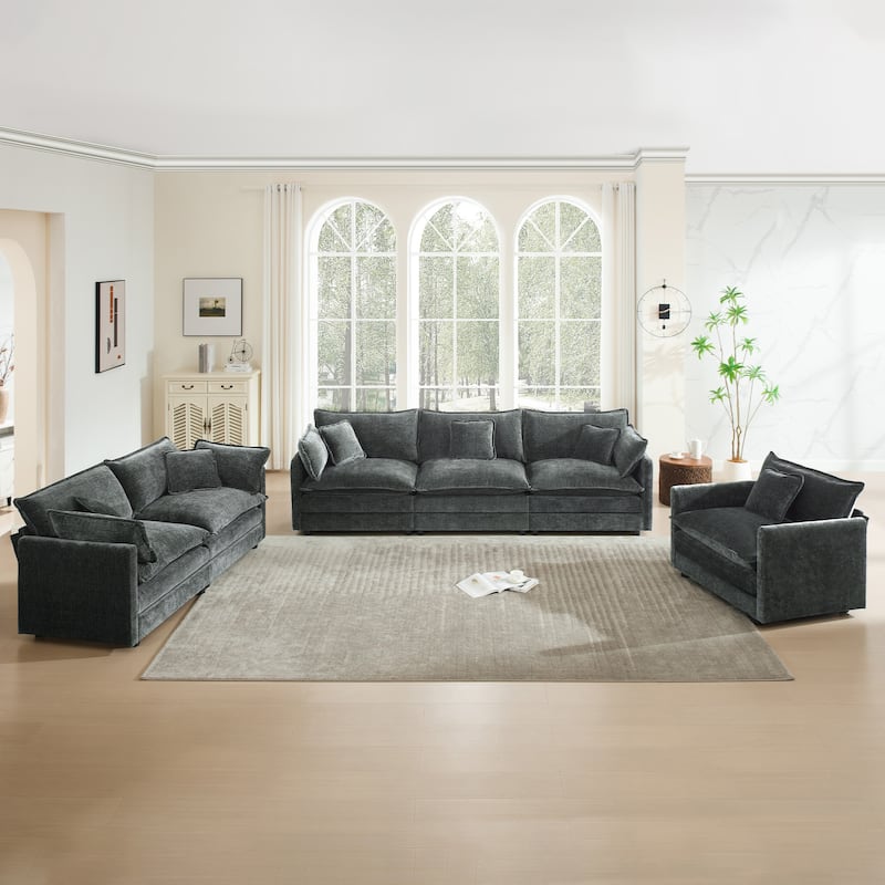 Cloud Chenille Upholstered Modular Sectional Sofa with DIY Combination Design - Gray 3-Seater Sofa+2-Seater Sofa+Accent Chairs