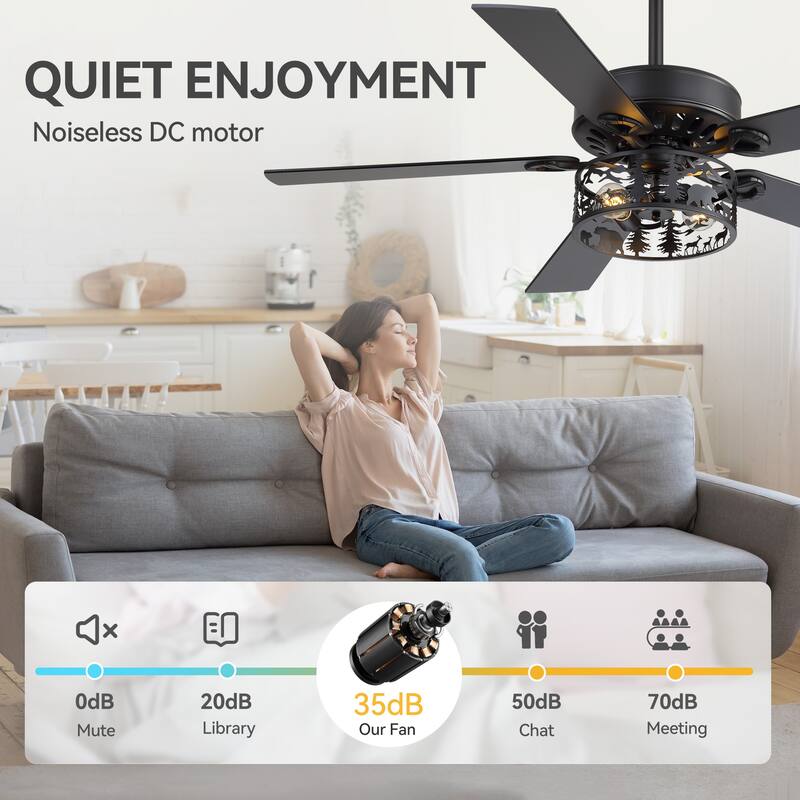 52-inch Reversible 5-Blade Caged Ceiling Fan with Light and Remote