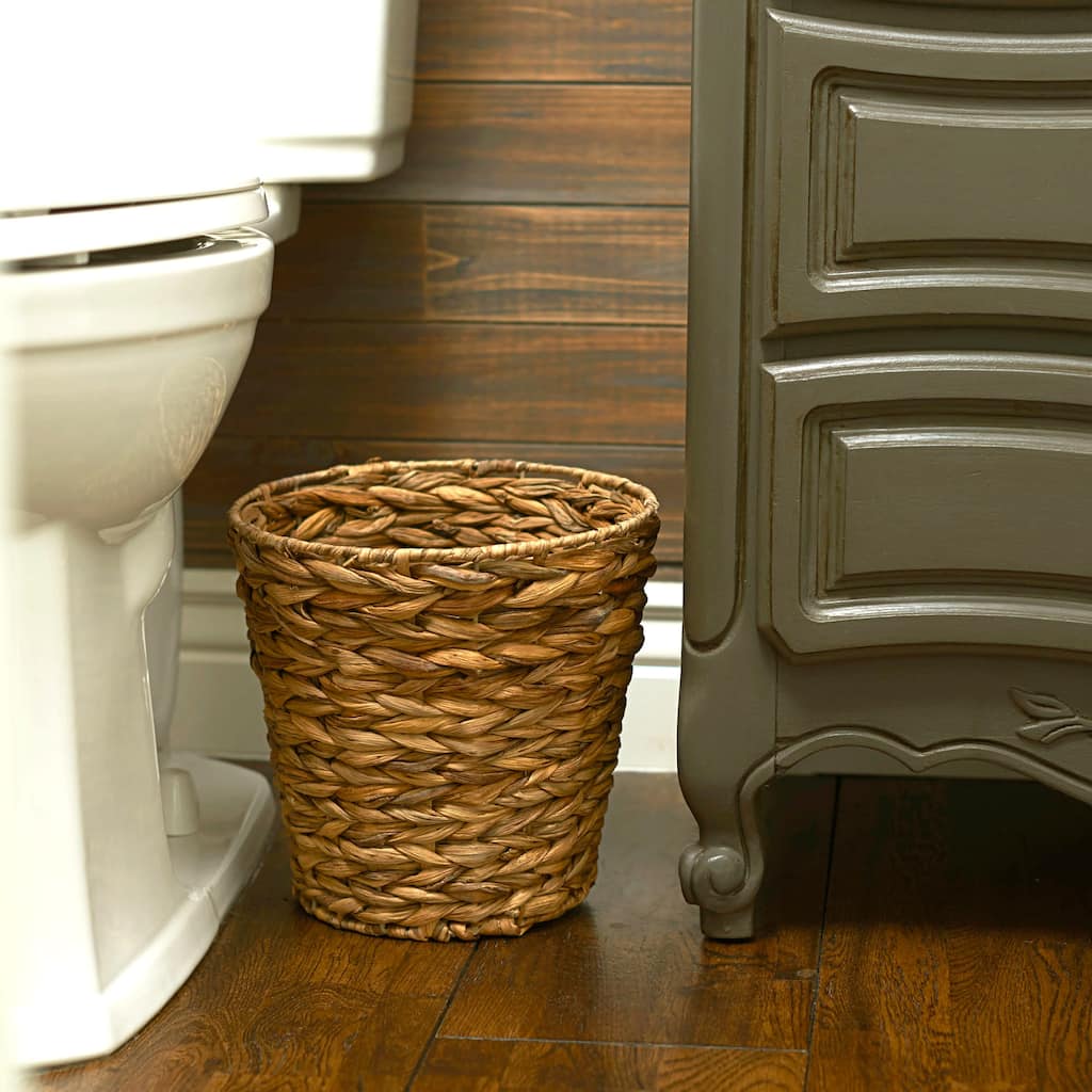 Household Essentials Woven Water Hyacinth Wicker Waste Basket, Natural