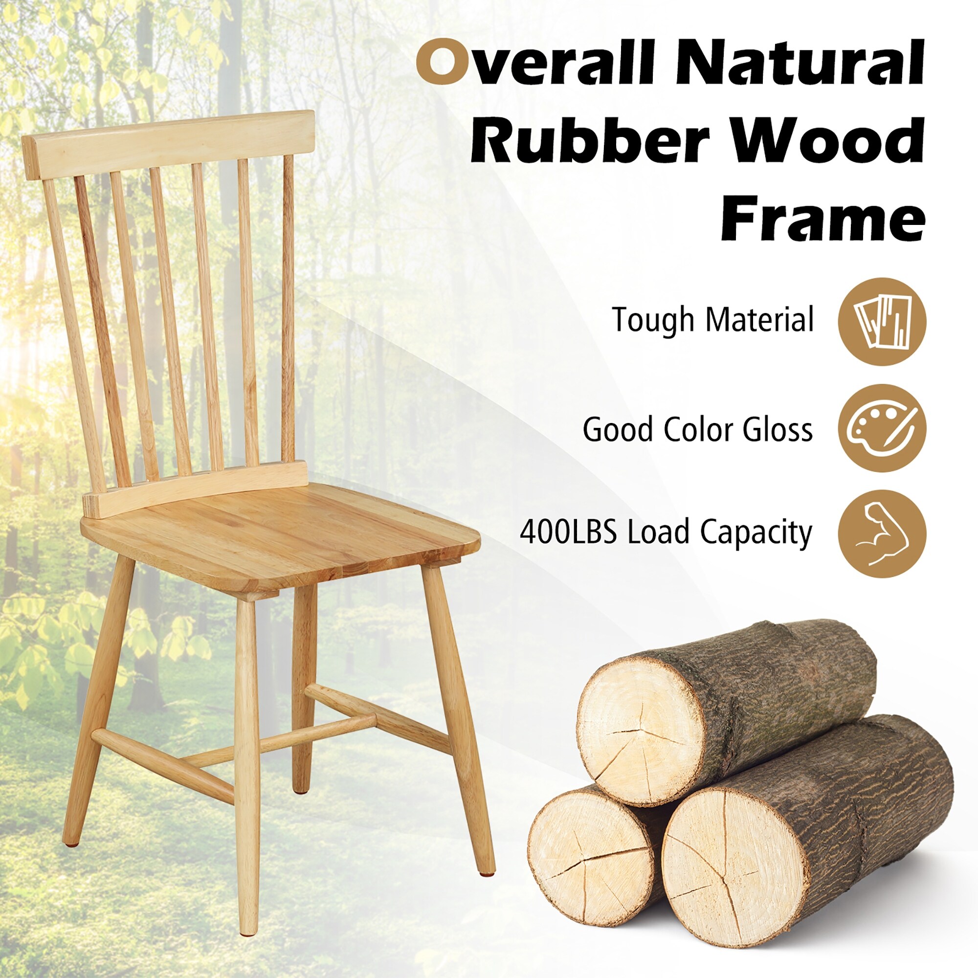 Gymax Dining Chair Set of 4 Solid Wood Windsor Chair w/ High