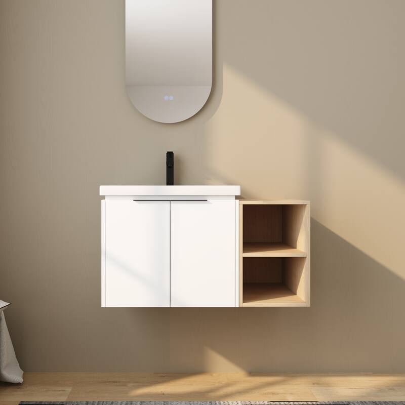 BNK 12/24/36/48/60 Inch Wall-Mounted Bathroom Vanity, Bathroom Cabinet with Doors or Side Shelves