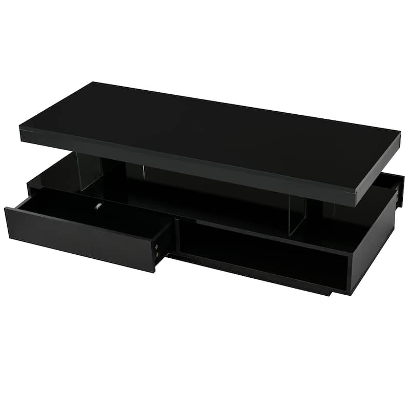 Roomfitters Modern Coffee Table with Storage Shelf and Display Space, Center Table with Lighting Effect