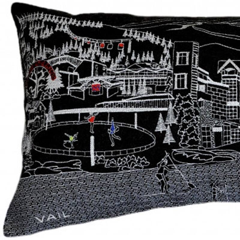 HomeRoots 35" Black Vail Nighttime Skyline Lumbar Decorative Pillow