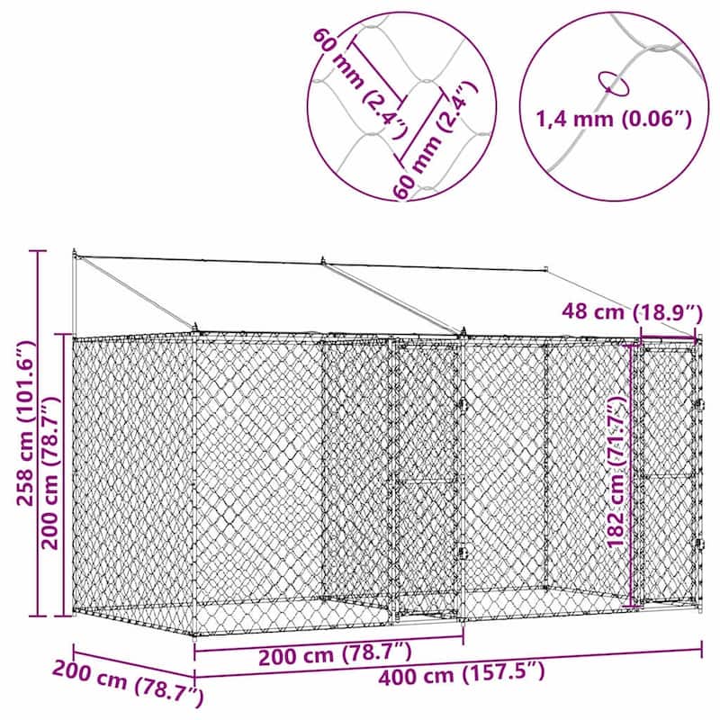 Dog Cage Silver 400/600/800 x 200 x 256 cm Galvanised Steel