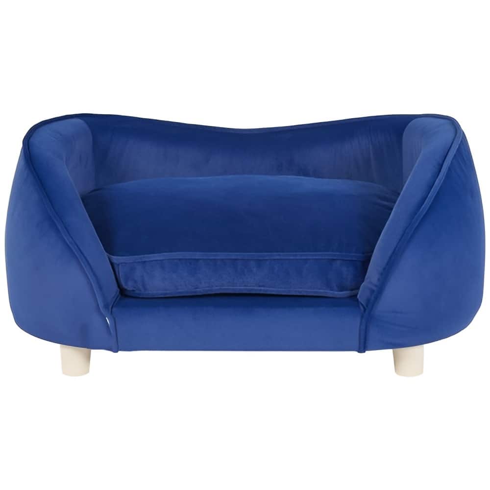 Blue Velvet Pet Sofa Dog Couch Ideal for Medium-Sized Dogs and Cats Suitable for Any Room - 28” x 20” x 12”