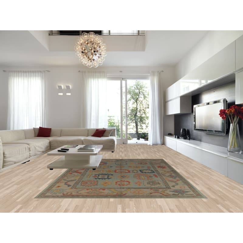 Hand Knotted Oriental 100% Wool Carpet Transitional All-Over Navy Blue & Blues Oushak Area Rug - 12' 5'' X 9' 0''