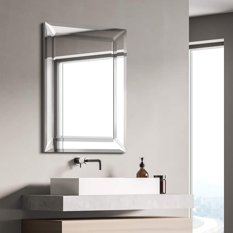 Rectangular Beveled Diamond Silver Framed Wall Mirror 40" x 30" - 30" x 40"