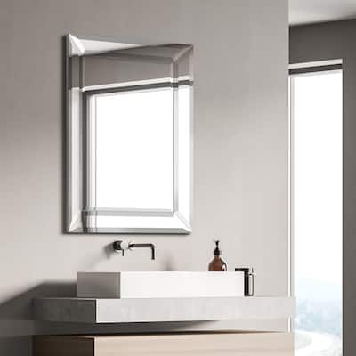 Rectangular Beveled Diamond Silver Framed Wall Mirror 40" x 30" - 30" x 40"