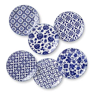 Certified International Madison Canape/Luncheon/Appetizer Plates, 6", 6 Assorted Designs, Set of 6 - 6.00"W x 6.00"D x 0.75"H