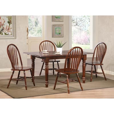 Extendable Dining Set 60" Rectangular Table, 5 Piece Retro Arrowback Chairs, Butterfly Leaf, Seats 4-6