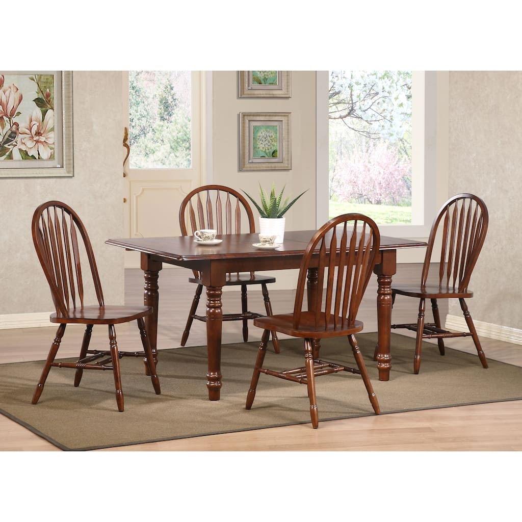 Extendable Dining Set 60" Rectangular Table, 5 Piece Retro Arrowback Chairs, Butterfly Leaf, Seats 4-6