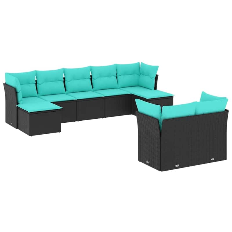 vidaXL 9 Piece Patio Sofa Set with Cushions Black Poly Rattan