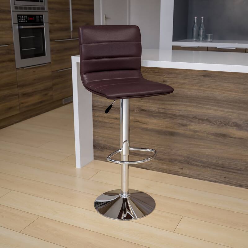 Modern Vinyl Stitch Back Adjustable Height Barstool - 16"W x 19"D x 35" - 44"H - Brown
