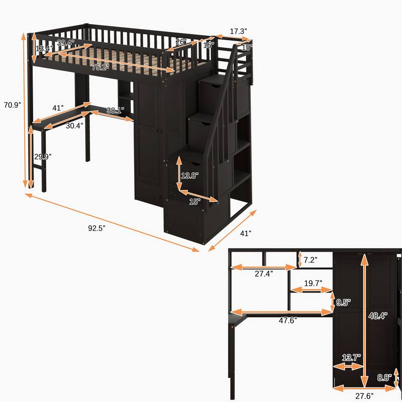 Loft Bed with Bookshelf