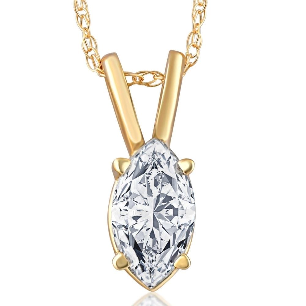 Bliss Diamond 3/8Ct Marquise Natural Diamond Solitaire Pendant White or Yellow Gold Necklace