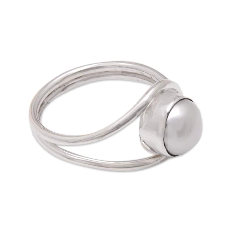 Novica Handmade Sophisticated Waves Cultured Pearl Cocktail Ring