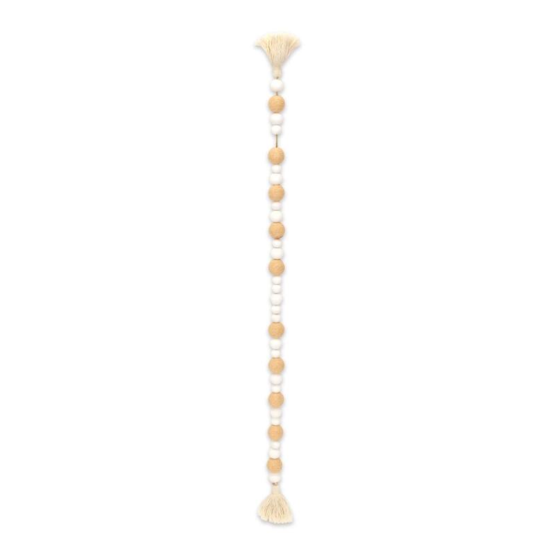 Kira White Wood and Brown Fabric Beaded Garland - N/A