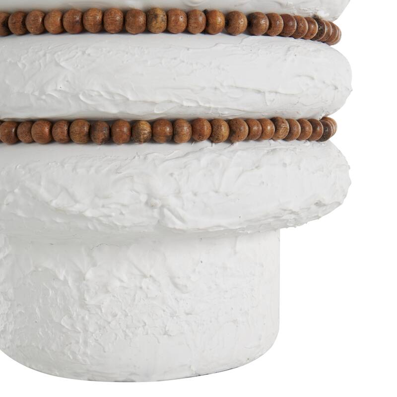 Glass Textured Vase with Brown Wood Beaded Stripes - Set of 2 White - Roche River Decor - 8"W x 8"L x 12"H