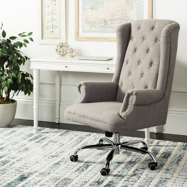 slide 2 of 9, SAFAVIEH Ian Linen Chrome Leg Swivel Office Chair - 24.2" x 27.2" x 46.1"