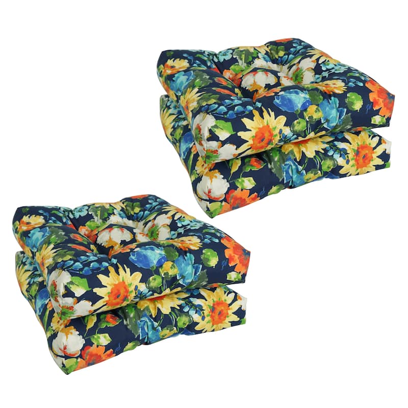 19-inch Square Tufted Indoor/Outdoor Chair Cushions (Set of 4) - 19" x 19" - Alfinia Fresco Caspian