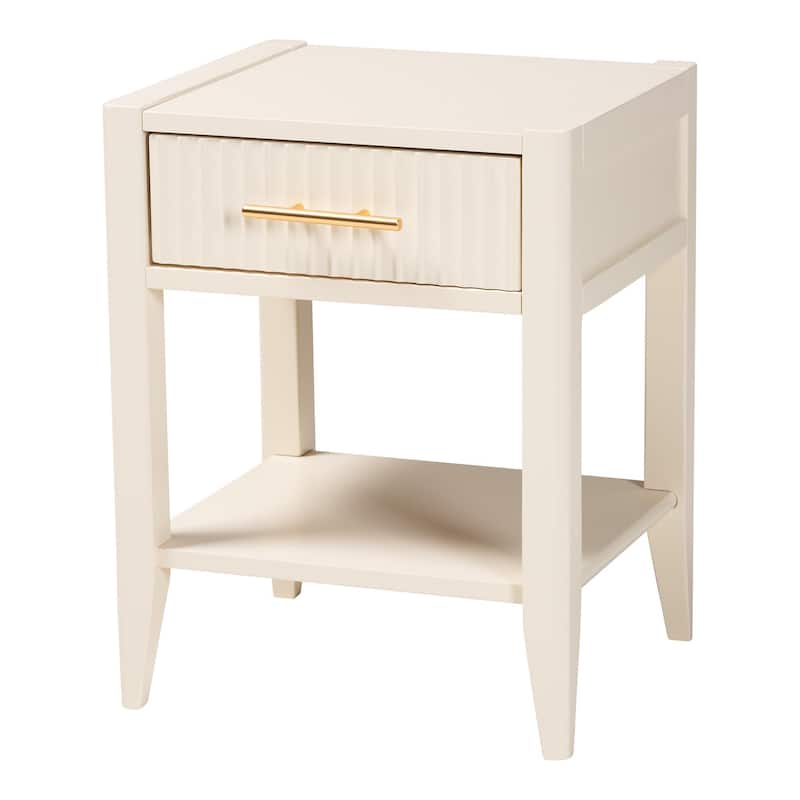 Primrose Mid-Century Fluted Wood 1-Drawer Nightstand - Ivory