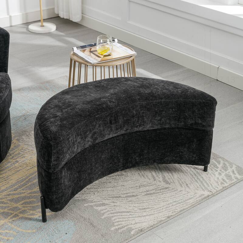 32.7" W Upholstered Half Crescent Moon Storage Ottoman
