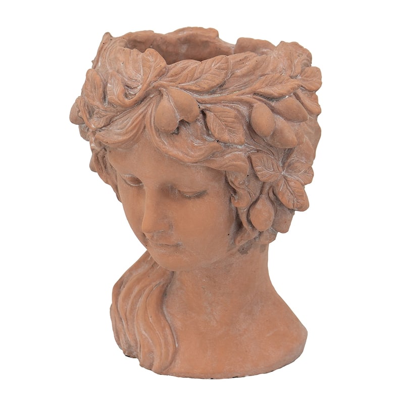 8x9x11.5" Brown Head Bust Planter, Greek Style Cement Head Planter - Indoor Outdoor Home Garden Decor