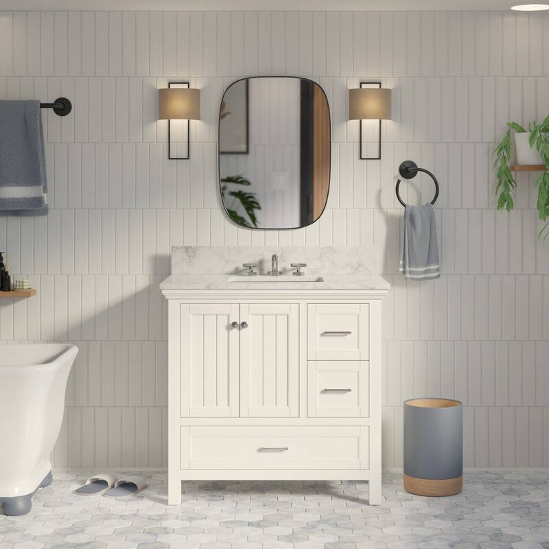 KitchenBathCollection Paige 36" Bathroom Vanity with Carrara Marble Top