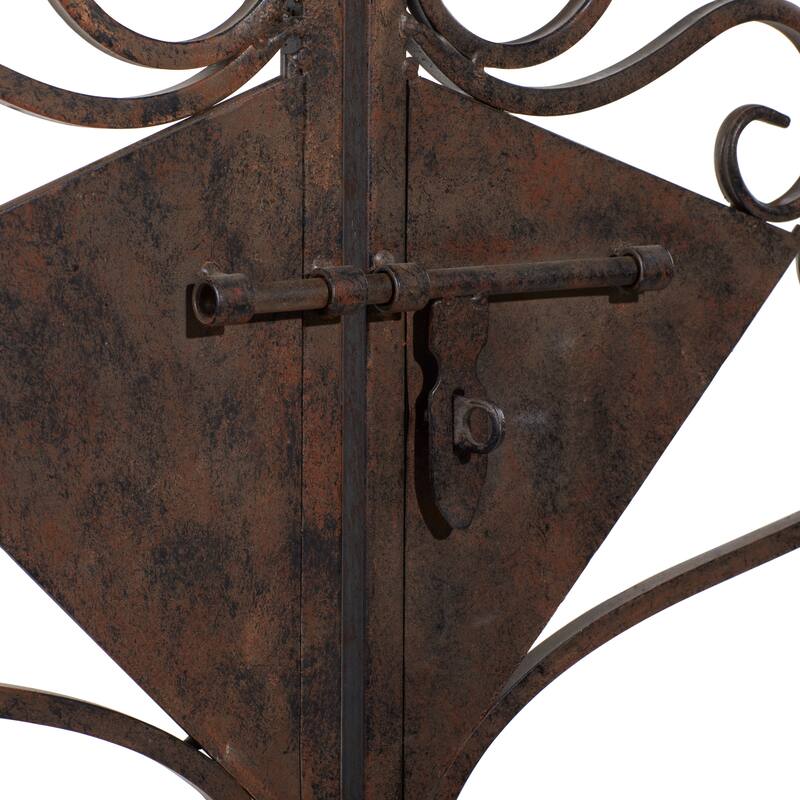 Black Metal Indoor Outdoor Scrollwork Arched Gate Garden Arbor with Pillars and Latch Lock Closure