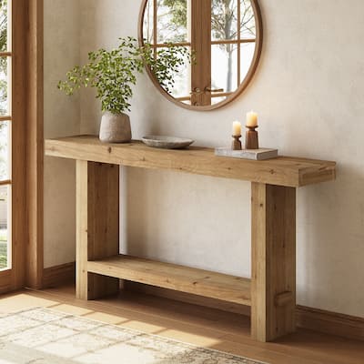 63'' Solid Wood Console Table with Shelf, 2-Tier Narrow Entryway Table