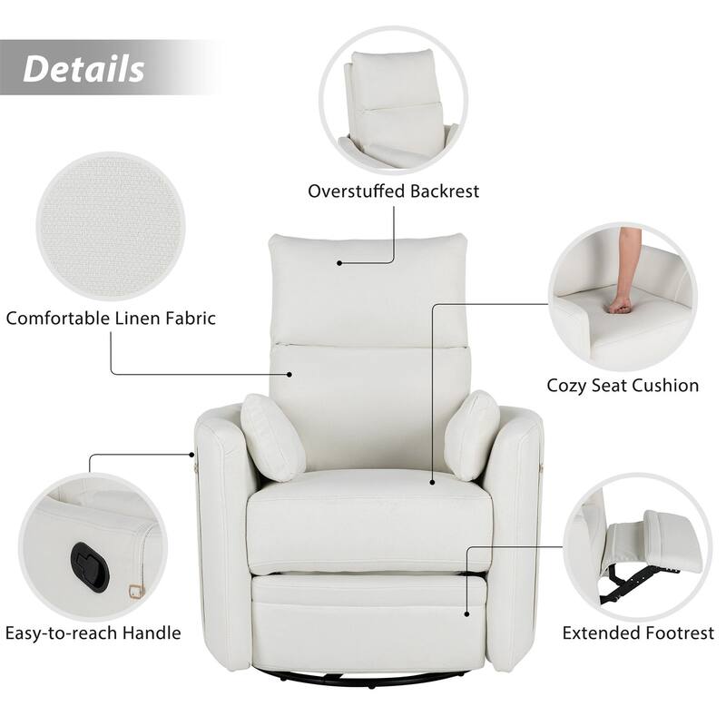 360 Swivel Manual Living Room Recliner Rocker Chair with 2 Pillows