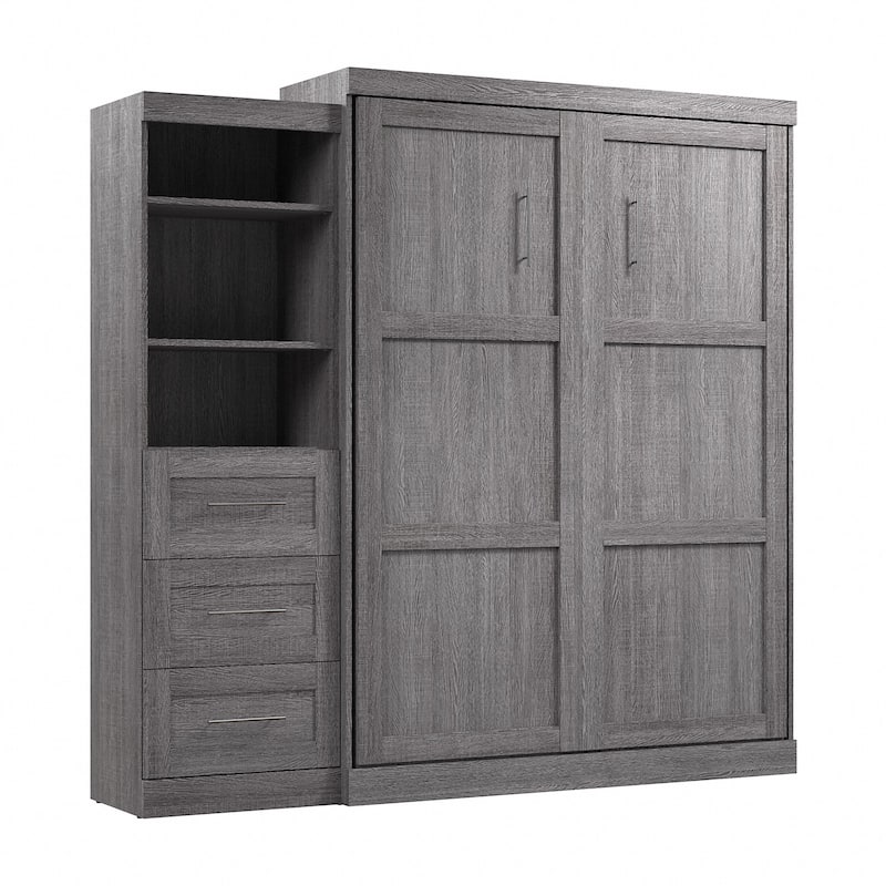 Bestar Pur Queen Murphy Bed with Shelving Unit and Drawers (90W)