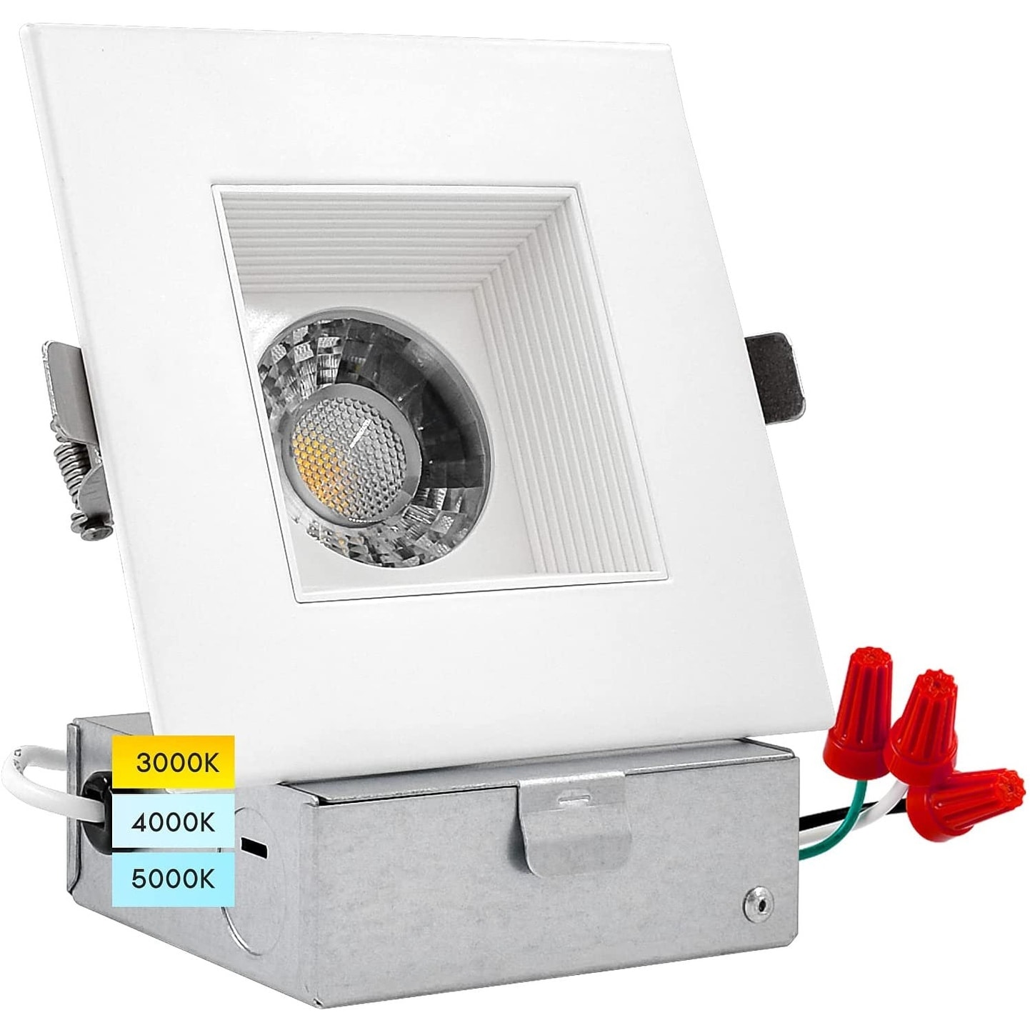 Luxrite 4" Square LED Recessed Lighting J-Box 15W 1200 Lumens 3 Color Options 36° Narrow Spotlight Dimmable Damp Rated