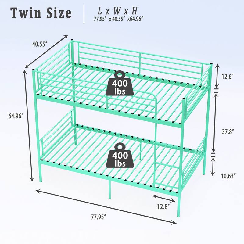 Bunk Bed with Ladder and high Guardrail, Able to Split, Metal Bunk Bed, Storage Space, Noise Free,Twin Over Twin Size