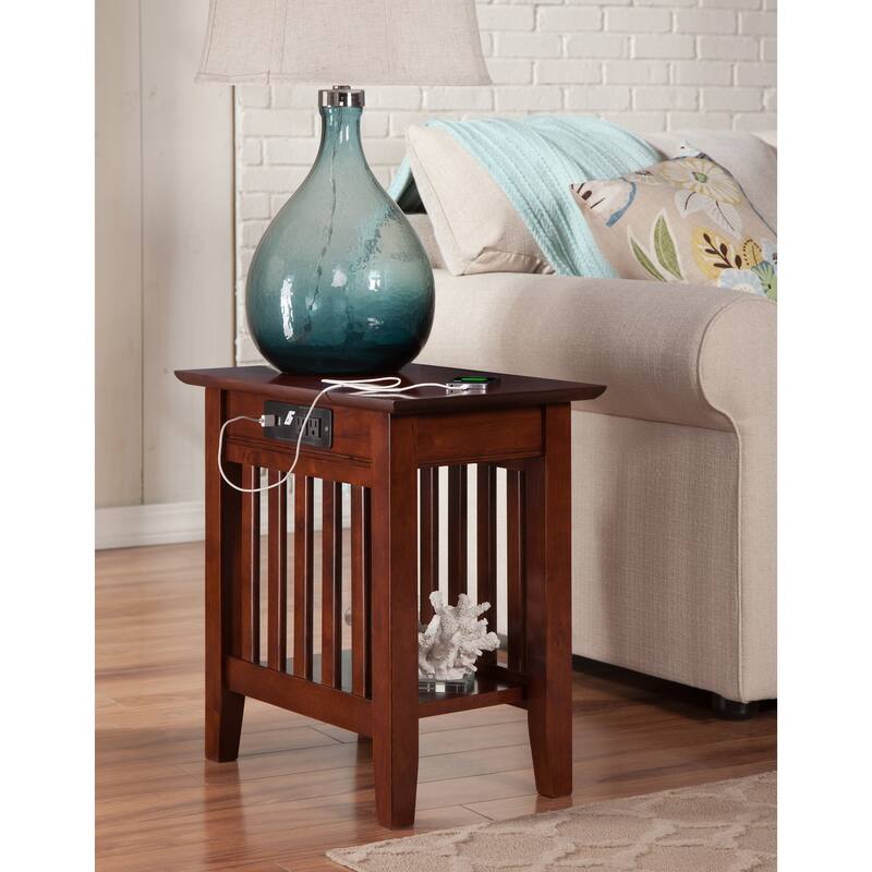 AFI Mission Chair Side Table Set of 2 with Built-in Charger