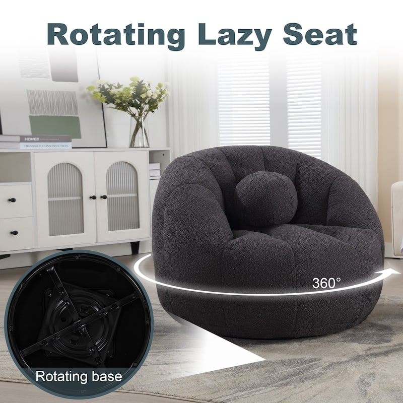 HOMEFUN Boucle Upholstered Round Lazy Cozy Bean Bag Chair With a Pillow