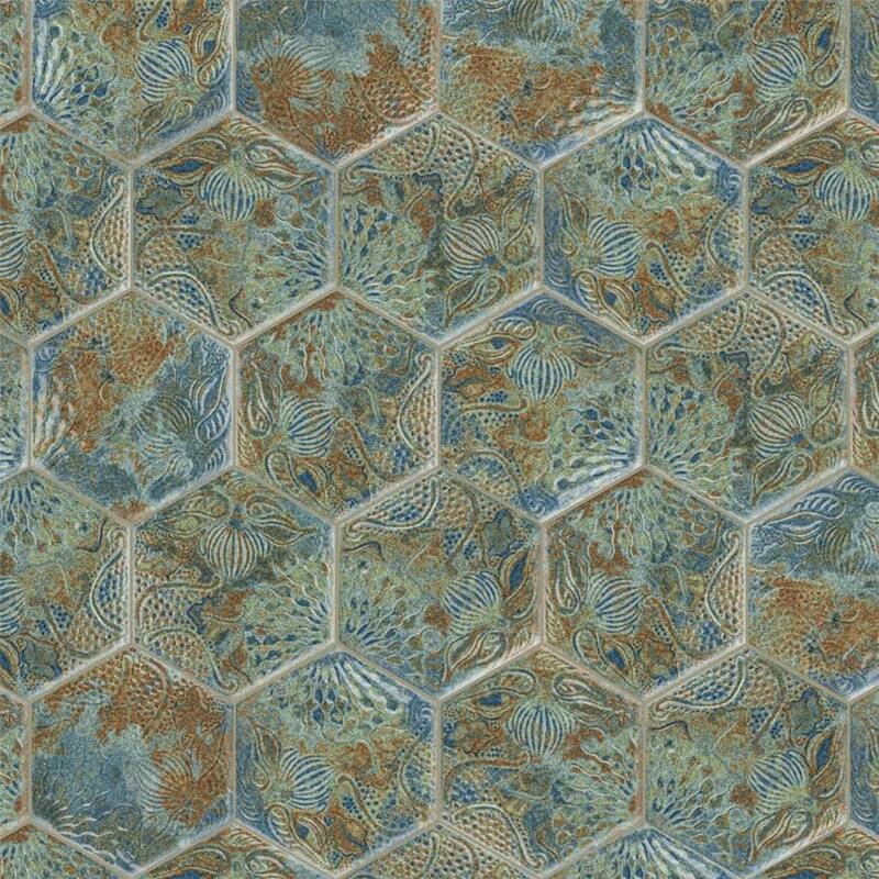 Merola Tile Gaudi React Hex Ocean 8-5/8" x 9-7/8" Porcelain Floor and Wall Tile