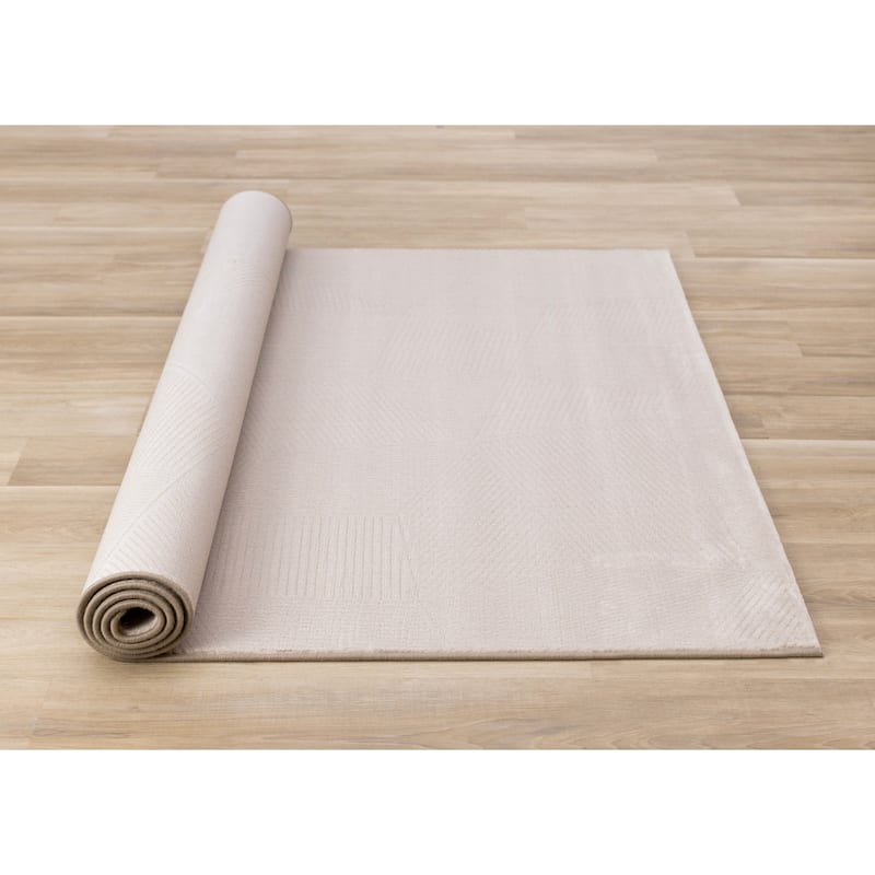 Taupe Striped Geometric Shapes Dense High-Traffic Rug