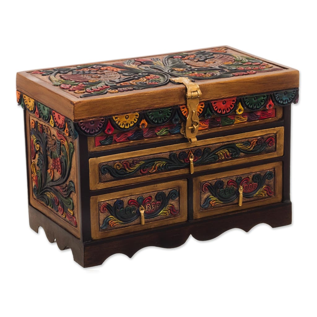 Novica Handmade Treasure Garden In Amber Leather And Wood Jewelry Box