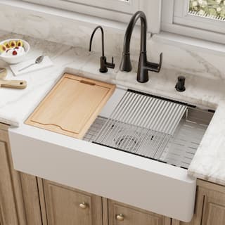 Karran 34" Undermount Large Single Bowl Quartz Farmhouse Workstation Kitchen Sink